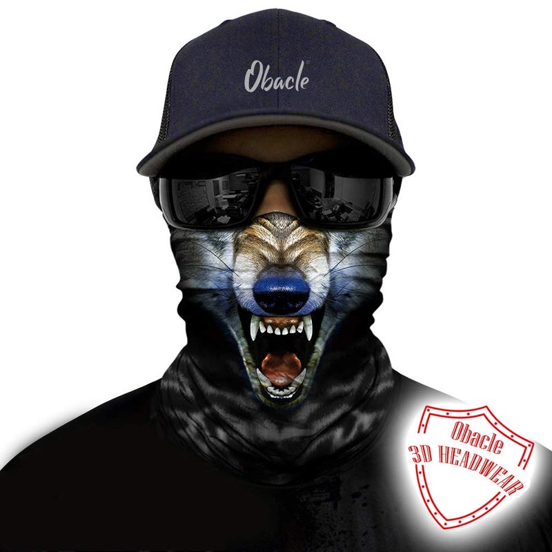 Obacle Motorcycle Face Mask Sun UV Dust Wind Protection Tube Mask Seamless Bandana Face Mask for Men Women Bike Riding Cycling Biker Fishing Outdoor Festival (Wolf Open Mouth Big Blue Nose) - Image 2